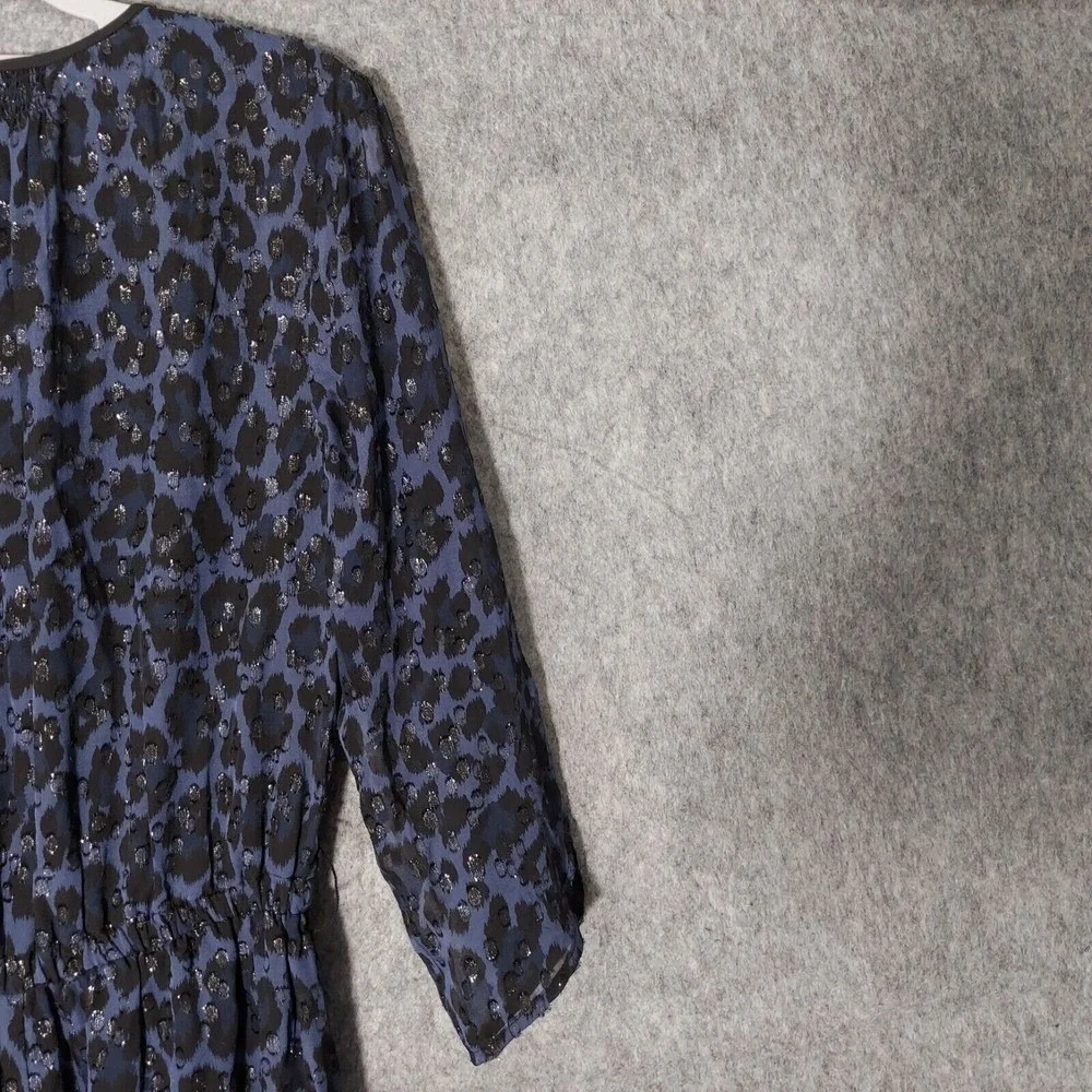 Kate Spade Jumpsuit Women 0 Navy‎ Silk Leopard Swiss Dot Metallic Retro Party
